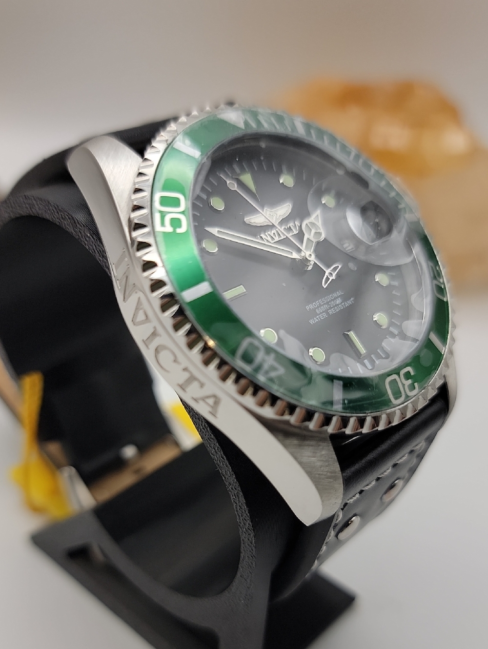 NWT Invicta Pro Diver Men's Watch - 43mm. Black Green 22072 Leather Strap - Picture 3 of 13